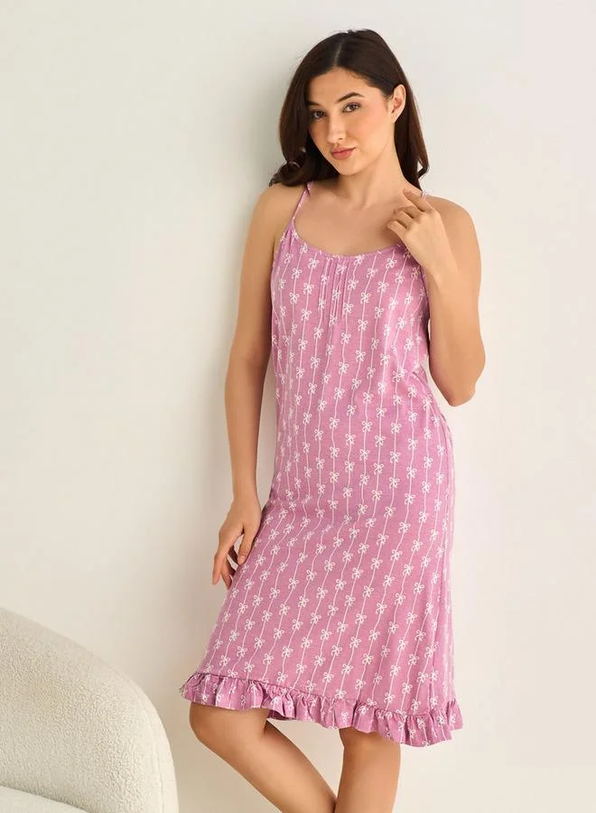 سبلاش فيڤ Set of 2 - Midi Slip Dress Strappy Ruffled Hem Cotton